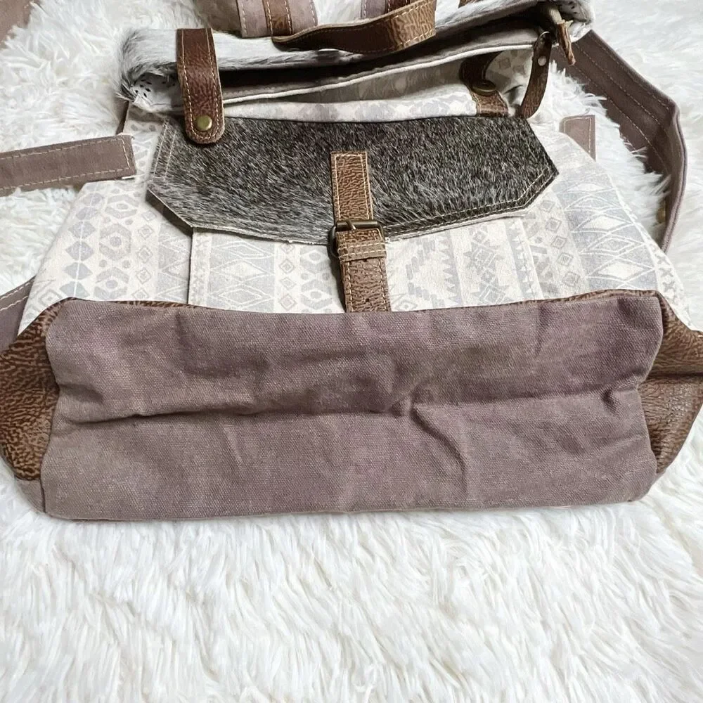 Myra Classy Canvas & Leather Cowhide Backpack Bag